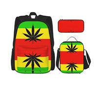 IUBBKI Backpack Sets 3 Piece School Bag Teens Studentss (Rasta FlagLeaf FlagsWeed) Book Bag+Lunch Bag+Pencil Case Cute Sackpack College Work Gym Hiking Fishing Carry On Bag