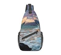 IUBBKI Beach Maui Hawaii Sunset Clouds Hawaiian Flower Print Crossbody Bag Sling Bag Multipurpose Travel Backpack For Men And Women