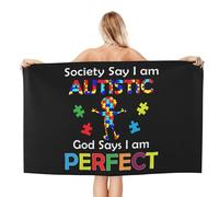 IUBBKI Beach Towel Oversized Society Say I'm Autistic God Says I'm Perfect Bath Towels, Sand-Free Absorbent Quick Dry Towels for Swim,Pool,Travel,Yoga, 32"X52" Beach Accessories