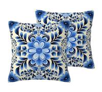 IUBBKI Blue Folk Art Linen Throw Pillow Covers Set of 2 Decorative Pillow Cases Double-Sided Cushion Cover Soft Breathable Pillowcases 16"x16" Farmhouse Pillowcase for Home Decor Gift