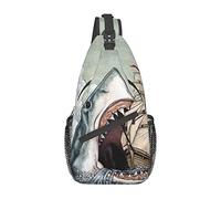 IUBBKI Cartoon Shark Eating Ship in Ocean Sea Cute Squirrel High Storage Capacity Chest Bag Diagonally Sling Backpack Crossbody Shoulder Bag For Men Women