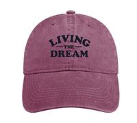 IUBBKI Cotton Baseball Cap Living The Dream Adjustable Sun Hats Summer Vintage Washed Baseball Cap Golf Dad Hat for Men Women Wine Red