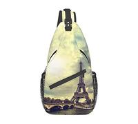 IUBBKI Eiffel Tower Paris Green Flower Herb Sage Leaves And Branches Crossbody Bag Men'S Chest Cross Body Bag, Light, For Hiking And Travel