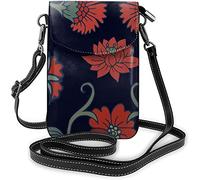 IUBBKI Hand Drawn Floral Blue and Brown Ditsy Crossbody Cell Phone Purse Women PU Crossbody Bag Small Crossbody Wallet Purse Black 51