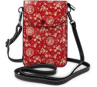 IUBBKI Hand Drawn Floral Blue and Brown Ditsy Crossbody Cell Phone Purse Women PU Crossbody Bag Small Crossbody Wallet Purse Black 51