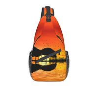 IUBBKI Lake Guitar Reflection Killer Whales Swim Along Crossbody Bag Men'S Chest Cross Body Bag, Light, For Hiking And Travel