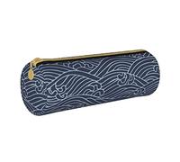 IUBBKI Leather Pencil Case Tsunami Big Waves Japen Culture Holder Pouch Box Makeup Bag Organizer with Zipper for School of Fice