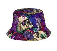 IUBBKI Magic Psychedelic Mushrooms and Skulls Bucket Hat Fashion Sun Cap Packable Outdoor Fisherman Hat for Women and Men Teens Beach Caps Fishing Cap