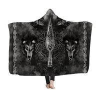 IUBBKI Nordic Viking Blanket With Hood Mens Oversized Blanket Raven And Wolf Totem Soft Body Blanket 3d Printing Pattern Flannel Blanket Gifts Bedding 50x60in