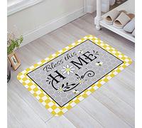 IUBBKI Outdoor Door Mat 40X60Cm Bee Bees With Daisy Grey Yellow Plaid Bath Mat Washable Decor Door Mat Non-Slip Entrance Door Mat For Patio, Hallway, Kitchen