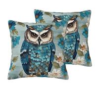 IUBBKI Owl Spring Flowers Turquoise Linen Throw Pillow Covers Set of 2 Decorative Pillow Cases Double-Sided Cushion Cover Soft Breathable Pillowcases 20"x20" Farmhouse Pillowcase for Home Decor Gift