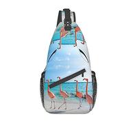 IUBBKI Pink Flamingo on Beach Fire Guitar Crossbody Bag Men'S Chest Cross Body Bag, Light, For Hiking And Travel
