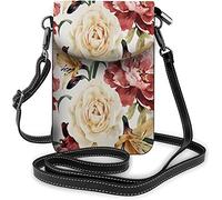 IUBBKI Pu Leather Small Cell Phone Purse Roses Flowers Pink White Peony Watercolor Leaf Crossbody Bags Travel Wallet