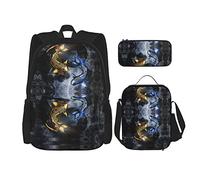 IUBBKI School Backpack Sets 3 Piece Boys Teens (Space Koi Fish Yin Yang) Book Bag+Lunch Bag+Pencil Case Cute College Work Gym Hiking Fishing Carry On Bag