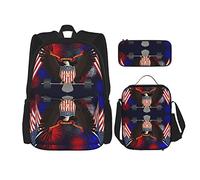 IUBBKI School Backpack Sets 3 Piece Girls Teens (Bald Eagle Barbell American Flag USA Patriotic) Book Bag+Lunch Bag+Pencil Case Cute College Work Gym Hiking Fishing Computer Bag