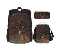 IUBBKI School Backpack Sets 3 Piece Girls Teens (camo Cervus Nippon Sika Deer) Book Bag+Lunch Bag+Pencil Case Cute Rucksack College Work Gym Hiking Fishing Computer Bag