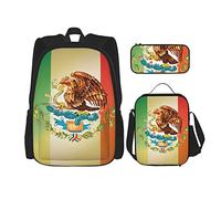 IUBBKI School Backpack Sets 3 Piece Girls Teens (Mexico Flag Gradient) Book Bag+Lunch Bag+Pencil Case Cute Sackpack College Work Gym Hiking Fishing Carry On Bag