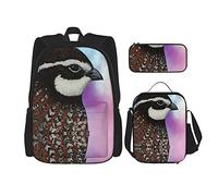 IUBBKI School Backpack Sets 3 Piece Students Teens (Bobwhite Quail Bird) Book Bag+Lunch Bag+Pencil Case Cute Rucksack College Work Gym Hiking Fishing Carry On Bag