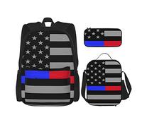 IUBBKI School Backpack Sets 3 Piece Teens Studentss (American Flag Red Line and Blue Line) Book Bag+Lunch Bag+Pencil Case Cute Rucksack College Work Gym Hiking Fishing Computer Bag