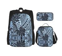 IUBBKI School Backpack sets 3 piece Teens Studentss (Polynesian Tattoo Tapa Designs In Blue) Book Bag+Lunch Bag+Pencil Case Cute College Work Gym Hiking Fishing Carry On Bag