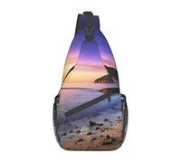 IUBBKI Sun the Beach With Pebbles Small Boat On The Water Sling Bag,Shoulder Backpack Chest Pack Causal Crossbody Daypack For Women Men Hiking Travel