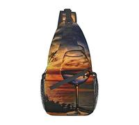 IUBBKI Sunset Wine Glass Killer Whales Swim Along Crossbody Bag Men'S Chest Cross Body Bag, Light, For Hiking And Travel
