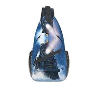 IUBBKI Winter Christmas Snow Night Railway Train Killer Whales Swim Along Crossbody Bag Men'S Chest Cross Body Bag, Light, For Hiking And Travel