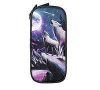 IUBBKI Wolf Howling to The Moon Pencil Case Large Capacity Durable Pencil Pouch Storage Pen Bag with Zipper Pouch Box Stationary Case