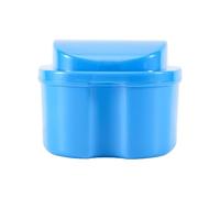 iubfegt Blue Denture Case, Denture Cup with Strainer, Denture Bath Box False Teeth Storage Box with Basket Net Container Holder for Travel