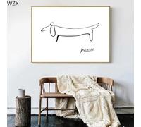 IUCUHE Scandinavian Classic Retro Wall Art Picasso Creative Abstract Line Dachshund HD Framed Canvas Art Print Home Bedroom 40x70cm/16x28in With-Golden-Frame