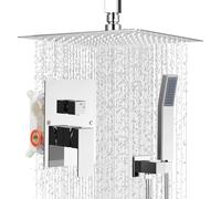 IUERASD Ceiling Mount Shower Faucet Set Square Shower Head Bathroom Rain Shower System Stainless Steel Shower Trim Kit 10 Inch (Chrome)