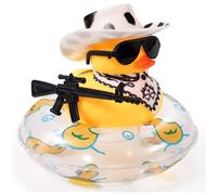 IUFDGHN Duck for Cars, Rubber Duck for Car Dashboard, Squeaky Duck Bath Toy Yellow Duck Car Ornament Fun Cowboy Duck Car Accessories Car Dashboard decor with Swim Ring Hat Glasses