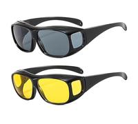 IUFDGHN Polarized Night Driving Glasses 2 Pack Night Day Vision Driving Wrap Around Anti Glare Sunglasses, Retro Wrap Around Glasses, Fashion Oversized Night Vision Glasses for Women Men