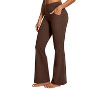 IUGA Bootcut Yoga Pants with Pockets for Women Wide Leg Pants High Waist Workout Pants Tummy Control Work Pants 4 Pockets, Brown, M