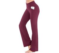 IUGA Flared Leggings with Pockets Yoga Pants for Women High Waist Wide Leg Trousers for Work Workout Maroon