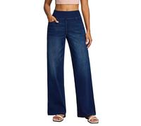 IUGA Wide Leg Jeans for Women,High Waisted Tummy Control Baggy Jeans | 4 Pockets, Soft Stretch Denim Comfort, No Zipper, Petite/Regular, Pull On Tummy Control,Baggy, Casual, Elastic Waist