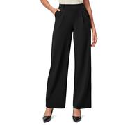 IUGA Wide Leg Trousers for Women UK Elasticated Waist Ladies Stretchy Pull On Smart Trousers Women with Pockets Black
