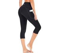 IUGA Yoga Pants for Women Cropped Leggings with Pockets High Waist Gym Leggings for Women 3/4 Running Black