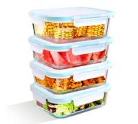 IUGHN Food Storage Containers 4Pcs 1040ML Glass Containers with Lids und 1 Cleaning Sponges, Glass Food Container with Lids, Meal Prep Containers Reusable for Microwave, Oven, Freezer and Dishwasher