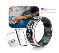 IUHFSIFS 6 Gen Smart Ring with LED Screen 5.3 + EDR Technology - 0.1%± Error 5 ATM Waterproof Smart Ring for Men and Women for Monitoring Sleep, Heart Rate, Silver 12#