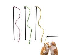 IUHKBH Cat Wands, 3 PCS Colorful Cat String Kitty Teaser Wands with Bell Interactive Kitten Toys for All Breed Sizes