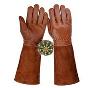 iuhkjnuh Leather Long Gardening Gloves for Women and Men, Thorn Proof Work Gloves for Rose Pruning, Cactus Proof, Bramble Proof, Gauntlet for Yard Work Farm (Brown, M)