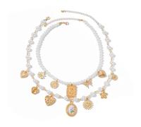 Iuhtrb 2Pcs Gold Plated Stackable Necklace Set Vintage Pearls And Charm Decorated Jewelry For Women From Office To Evening Event Pearls Charm Decorated Jewelry For Women