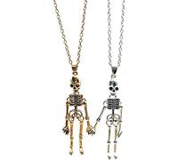 Iuhtrb 2Pcs Retro Skeleton Punk Specter Necklaces Halloween Necklace For Best Friend Couples Hold Hands Skull Gifts Necklace For Him And Her Matching