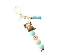Iuhtrb Cow Shaped Keychain With Tassels Silicone Bead Animal Charm Keyring Handmade Holder Accessories For Everyday Use Tassels Keychain For Gifts