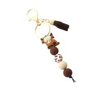 Iuhtrb Cow Shaped Keychain With Tassels Silicone Bead Animal Charm Keyring Handmade Holder Accessories For Everyday Use Tassels Keychain For Gifts
