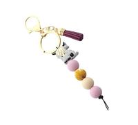 Iuhtrb Cow Shaped Keychain With Tassels Silicone Bead Animal Charm Keyring Handmade Holder Accessories For Everyday Use Tassels Keychain For Gifts