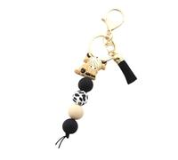 Iuhtrb Cow Shaped Keychain With Tassels Silicone Bead Animal Charm Keyring Handmade Holder Accessories For Everyday Use Tassels Keychain For Gifts