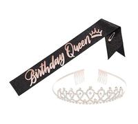 Iuhtrb Elegant Rhinestones Headband Accessories Comfortable Birthday Crowns And Sash Set For Themed Parties And Family Event Party Costume Accessory