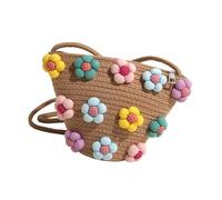 Iuhtrb Fashion Colorful Flower Designs Woven Shoulder Bag With Crossbody Strap Korean Elegant Small Bucket For Women Girls Colorful Flower Woven Bucket
